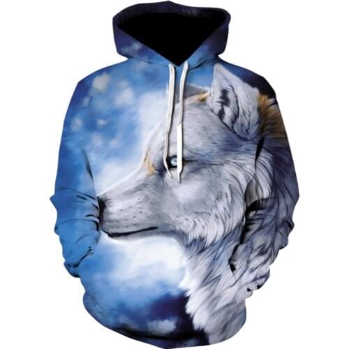 New Fashion Mens White Wolf Animal 3D Hoodie Print hooded mens/womens sweatshirts Hip Hop Video Hoodie Streetwear