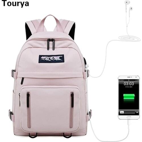 Tourya Waterproof Women USB Charge Backpacks School Bag for Teenagers Girls Travel Bagpack Laptop Rucksack Bookbag Mochila