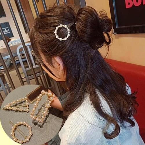 Korean White Pearl Hairpin Female Triangle Geometric BB Clip Hair Accessories