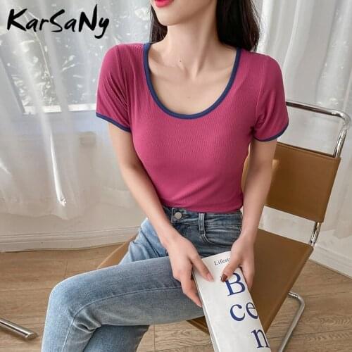 KarSaNy Womens Modal T-shirt White 2021 Summer Ice Silk U Collar Tops Tee Short Sleeve T-shirts Summer Tshirt For Women 2021