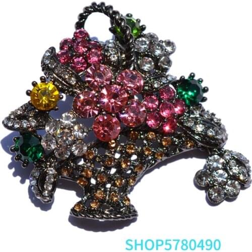 Multi Color Elegant Flower Basket Brooch Women Rhinestone Brooch Vintage Pin Ladies Wedding Dress Accessories Fashion Jewelry