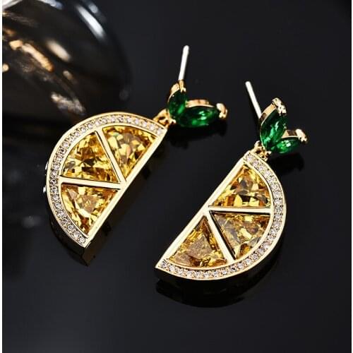 High Quality Gorgeous Lemon Yellow Crystal Earrings S925 Silver Ear Post CZ Zircon Fruit Style Stud Earrings For Women Jewelry