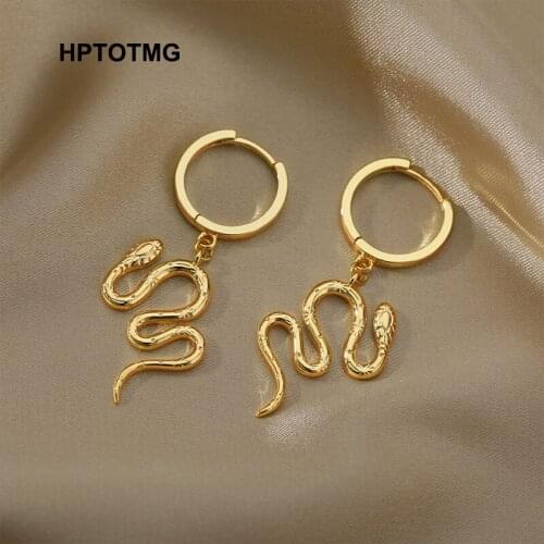 Punk Goth Snake Hoop Earrings 2021 Trend Gold Long Statement Snake Drop Earrings for Women Bohemian Dangle Jewelry Piercing
