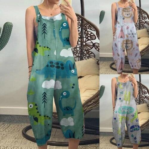 Summer Loose Rompers Pockets Wide Leg Pants Women Jumpsuits 2021 Sexy Sleeveless Fashion Animal Print Long Playsuits Overalls