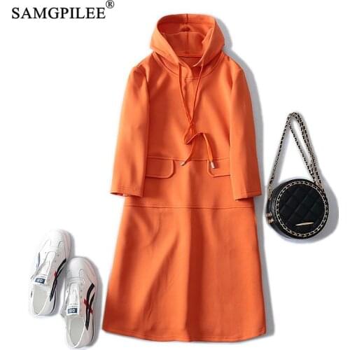 Dresses For Women 2021 New Korean Fashion Clothing Hooded Collar Casual Knee Length Stretch OL Autumn Elegant Dress For Womens