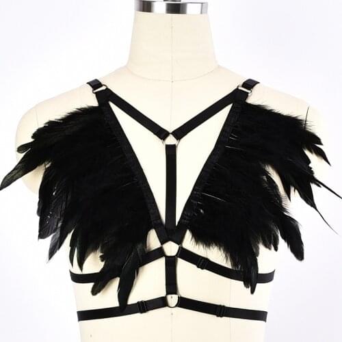 BODY HARNESS Pastel Feather Epaulette Burning Festival Harness Bra Body Harness Unisex Boho Sexy Lingerie Gothic Top Cage Bra