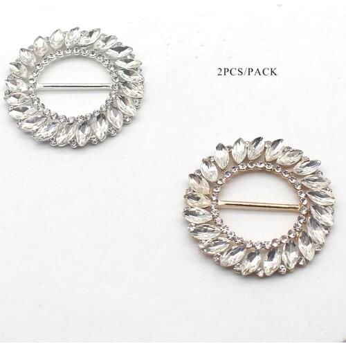 2Pcs/Lot 49mmMixed Colors Round Diamond Alloy DIY Wedding Ribbon Decoration Wedding Dinner Rhinestone Buckles Sewing Accessories