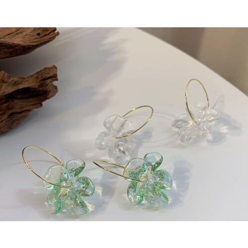 2021 Korean Fashion Jewelry New Trend Gold Plated Crystal Resin Flower Earrings Bijoux Femme Drop Earrings For Women Girls