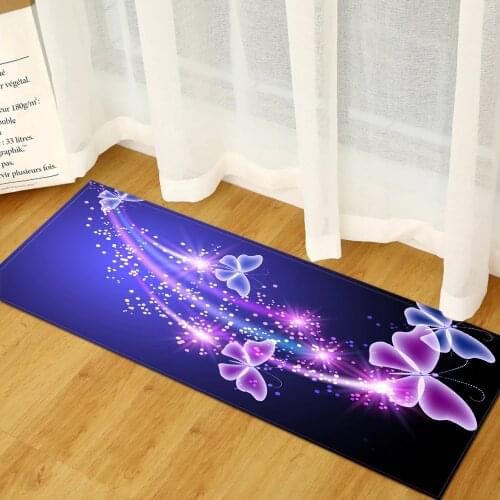 3D Purple Butterfly carpet creative door mat kitchen absorbent long strip living room bedroom bedside kid play carpet floor mat