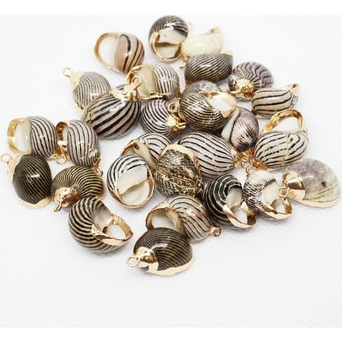 5Pcs Natural Shell Pendant Zebra Stripe Shell Handicraft Scallops Gilded Edge Accessories DIY Earrings Necklace Pendants 20x28mm