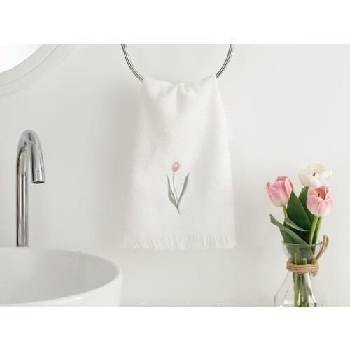 English Home Tulip Garden Embroideried Hand Towel 30x40 cm Ecru