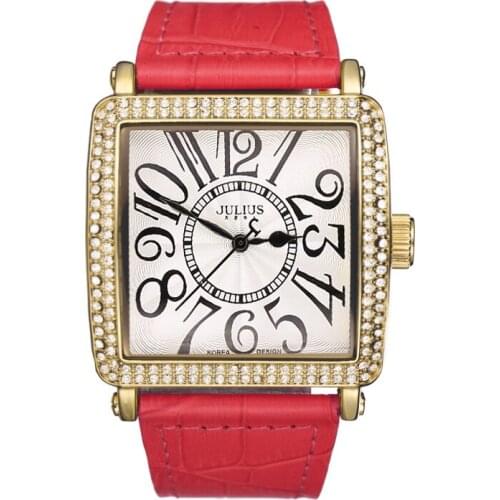 Top Julius Lady Womens Watch Japan Quartz Elegant Rhinestone Large Number Fashion Hours Dress Bracelet Leather Big Girl Gift