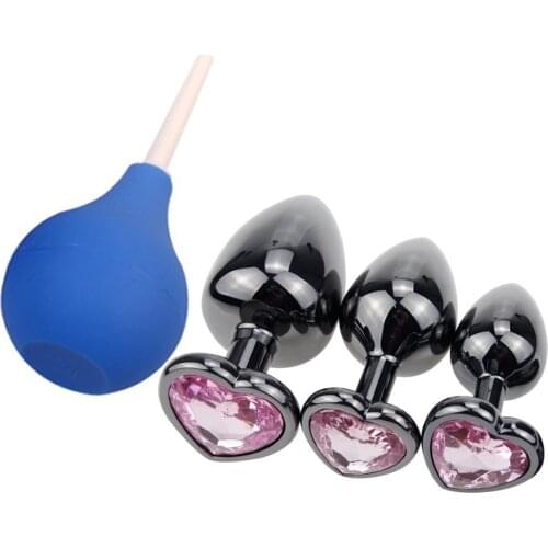 Black Metal Crystal Anal Plug Booty Beads Enema Clyster Jewelled Anal Butt Plug Adult Game Toys For Men Couples Sex Products