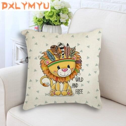 Home Decorative Pillow Covers Nordic Lion Bear Owl Fox Feather Printed Pillow Cases Bedroom Sofa Decoration