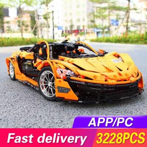 Electric Series Bricks The MOC-16915 McLaren P1 Orange Super Racing Car Building Blocks Hypercar Model RC APP Toys For Children