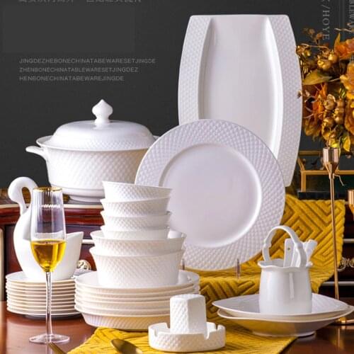 Jingdezhen Ceramic Dinner Tableware chinese dishes Rice Bowl Soup Bowl Salad Noodles Bowl Plate Dinnerware Sets