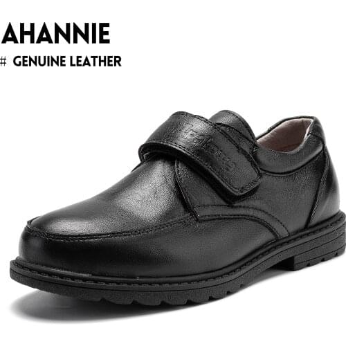 Ahannie Boys Leather Grade School Uniform Oxford Shoe Kids Black Loafer Slip-On Wedding/Formal Dress Shoes(Little Kid/Big Kid)