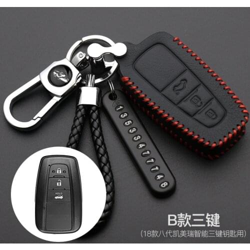 Leather Remote Car Keychain Key Cover Case For Toyota Camry CHR Prius Corolla RAV4 Prado 2017 2018 Remote 3 button keyless
