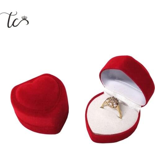 Red heart shape Velvet Jewelry Box Ring Organizer Ring Box Wholesale Gift Boxes Small Container Jewlery Box Packaging