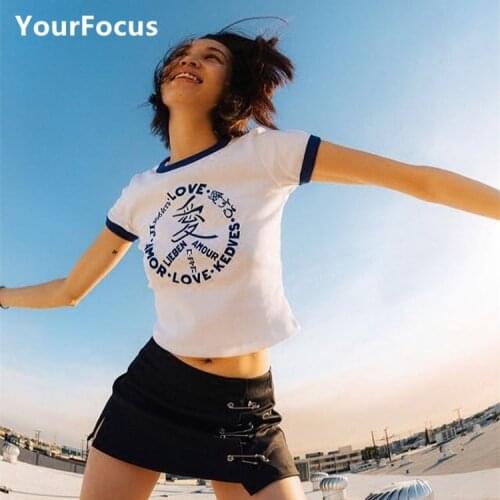 Summer harajuku cute kiko style love baby tee cropped short tight crop tops women tshirt