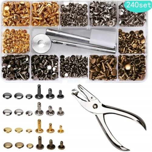 240set 6/8mm Metal Double Cap Rivets Studs Round Rivet for DIY Leather Craft, Coats, trench coats, denim, bags With Fixing Tool