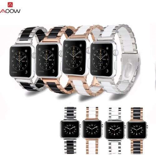 Metal Ceramic Watch Strap for Apple Watch 5 4 38mm 42mm 40mm 44mm Luxury Stainless Steel Watchband Men Women for iWatch 3 2 1