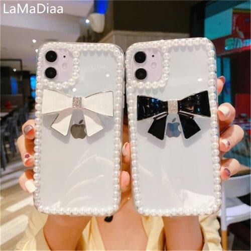 Fashion Pearl Clear Celular For Huawei Honor8 9 10 20 Lite V10 V20 V30 7X 8X 9X Nova 3 4 5 6 Lite Case Silicone Rhinestone Funda