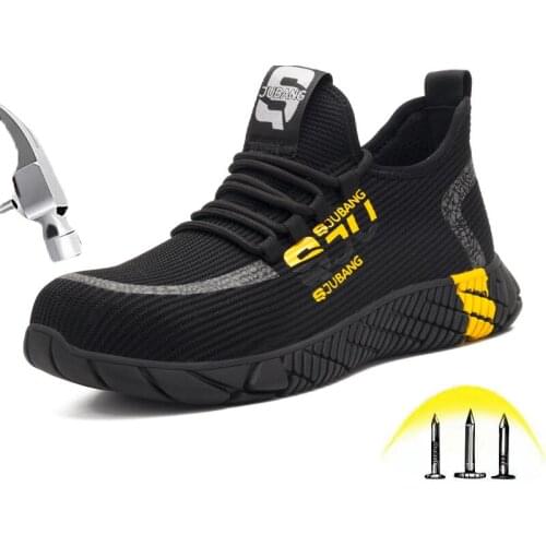 Mens Outdoor Safety Work Shoes Plus size Steel toe Puncture Proof Construction Work Boots Male Printed Patchwork Safety Sneakers
