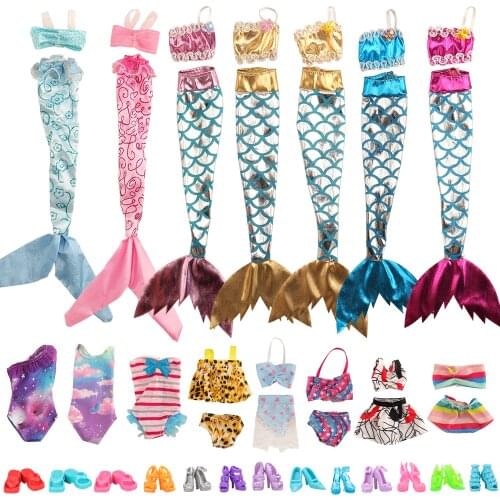 Cheap Fashion Dolls Clothes Accessories 16 Items =4 Mermaid Dress + 4 Swimsuit + 8 Shoes Dollhouse Furniture for Barbie Doll