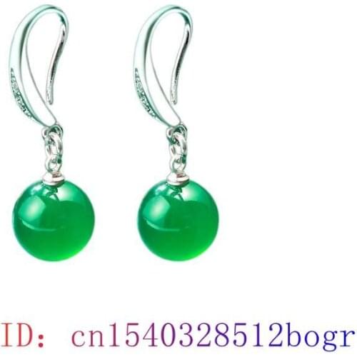 Jade Bead Earring Gifts Amulet Women Fashion 925 Silver Green Natural Chalcedony Jewelry