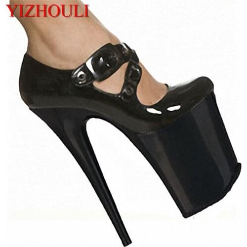 The spring of the new patent leather with 20 cm high heel color matching buckle shoes big yards