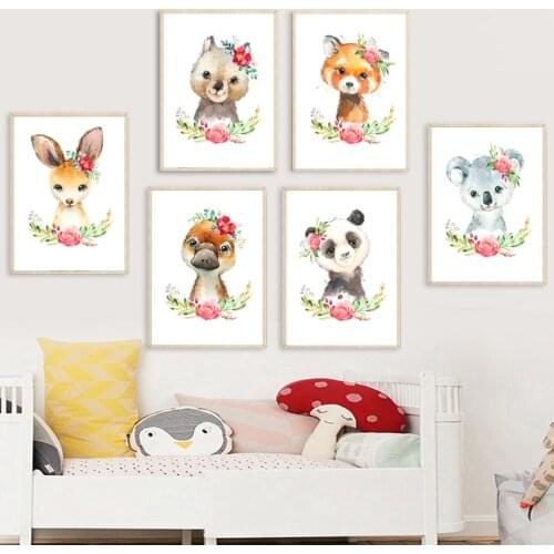 Deer Panda Koala Fox Wolf Duck Cartoon Wall Art Canvas Painting Nordic Posters And Prints Wall Pictures Baby Kids Room Decorer
