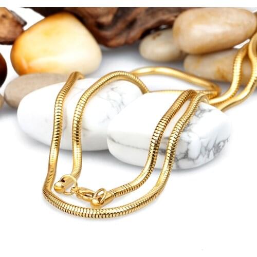 21.6'' / 30'' choose 3mm wide Casual / Sporty Style Stainless Steel Gold Round Snake Chain Necklaces Men Women Holiday Jewelry