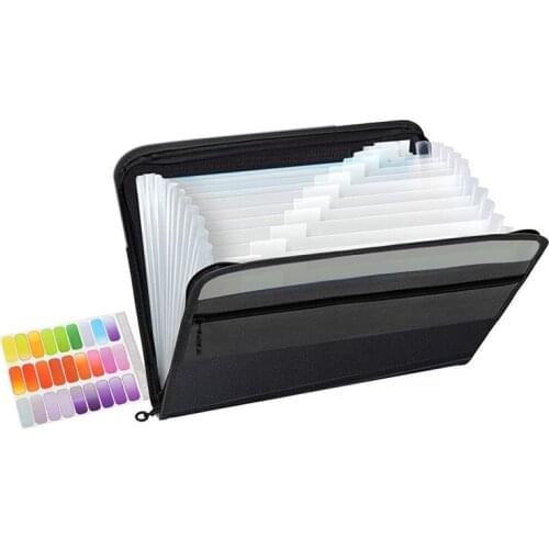 13 Pockets Expanding File Folder A4 Plastic Document Wallet Organizer for Personal Office Stationary Storage(Black)