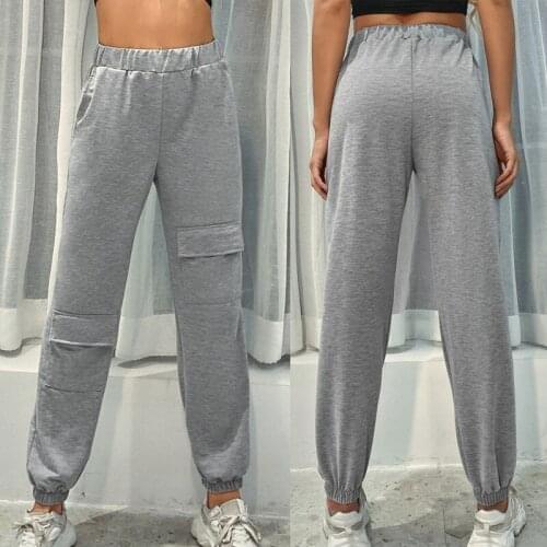 Hot kf-Womens Sweat Pants Women Cotton Loose Trousers Waist Joggers Pants Hip Hop Casual Sweatpants