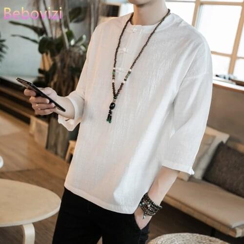 Plus Size M-5XL Summer Traditional Chinese Clothing Style Orient Tang Pan Gu Button Hanfu Men Cotton Linen Casual Han Fu Tops