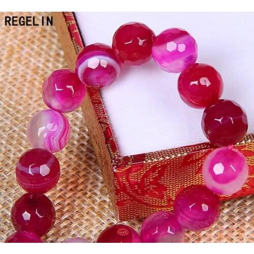 REGELIN Natural Rose Red Stripes Stone Crystal Beads 4/6/8/10/12/14mm Round Crystal Quartz Bead Loose Beads DIY Bracelet Finding