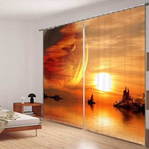 Yellow Space Luxury Blackout 3D Window Curtain For Living Room Bedroom Drapes Rideaux Cortinas Customized size Cushion cover
