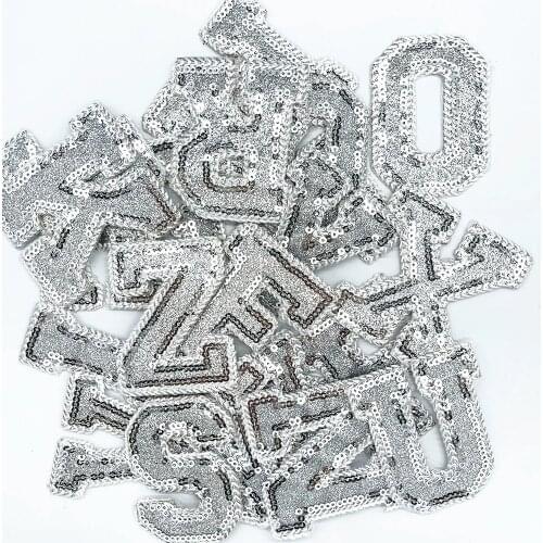 Silver Sequins Alphabet Letter Patch For Clothes iron On Garment Accessories Embroidered Applique Decoration Repair Patches