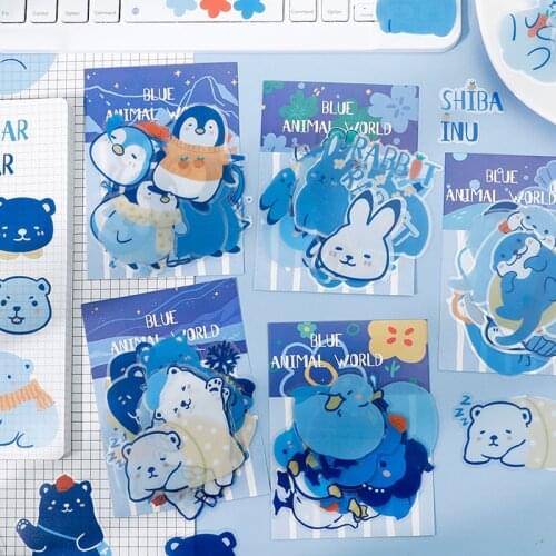 PET Sticker Bag Blue Animal Series Mobile Phone Shell Decoration Sticker Waterproof DIY Hand Account Sticker 4 Types