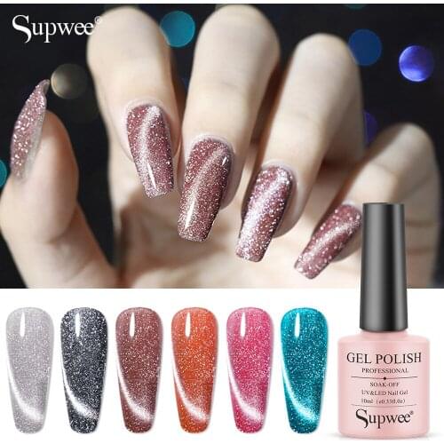 SUPWEE 10ml Reflective Cat Eye Gel Nail Polish Glitter Diamond Nail Varnish Semi Permanent Soak Off UV LED Gel For Nail Design