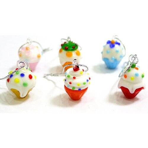 Hanging Glass Cake Figurine Ornaments Home Christmas Tree Decoration Lovely Miniature Pendant Birthday Party Decor Accessories