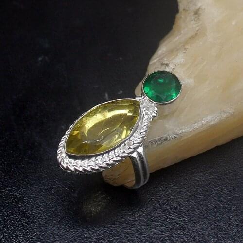 Gemstonefactory Jewelry Big Promotion Single Unique 925 Silver Citrine Green Topaz Women Men Gifts Band Rings 6# 20212919