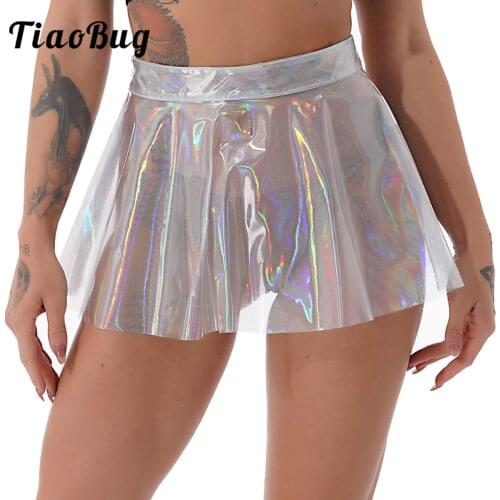 Women Transparent Pleated Skirt Sexy Clubwear High Waist See Through Pole Dance Mini Skirt PVC Skirts