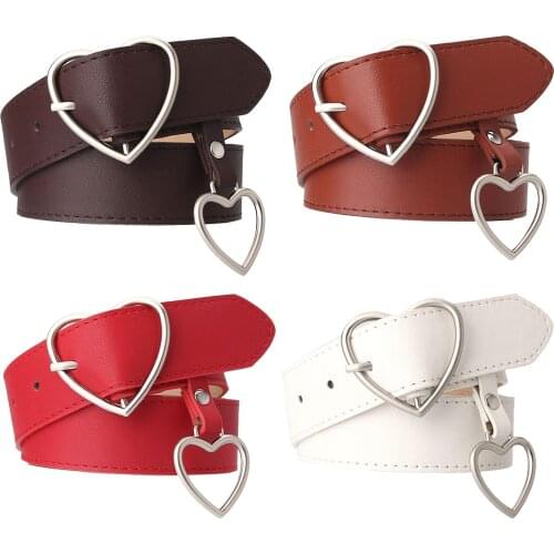 Punk Belts for Women PU Leather Waist Belts with Heart-shaped Buckle for Jeans Dress Pants