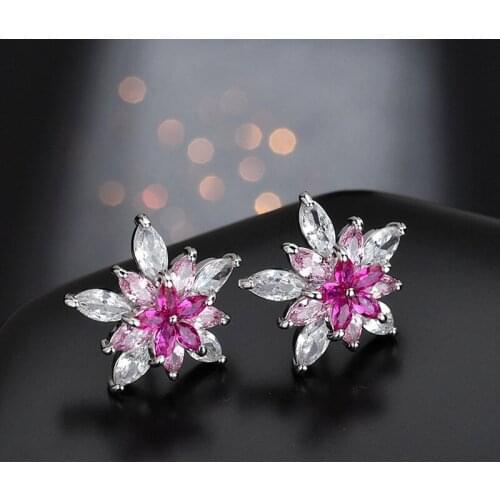 IDESTINY High Quality Cubic Zircon Flower Shape Design Fashion Jewellery Woman Stud Earrings For Girls Wedding Party Accessories