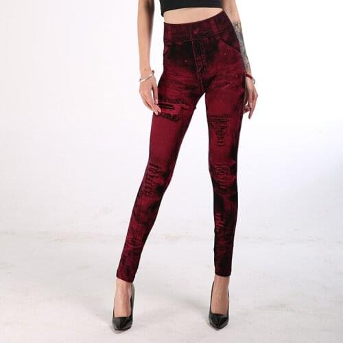 Womens Imitation Denim Leggings Sexy Hip Super Elastic Nine Pants Multicolor Optional