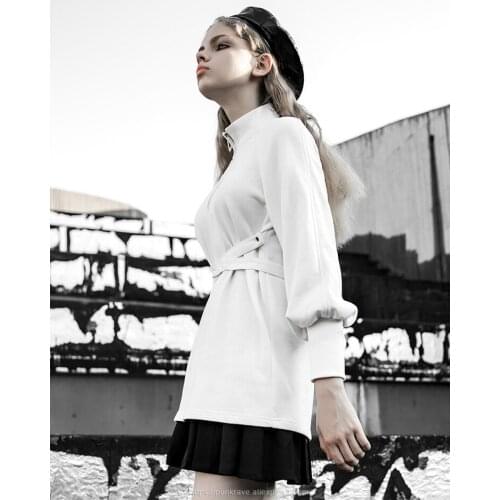 PUNK RAVE Girls Winter Fashion Stand Collar Simple Mid-length Loose Sweatshirt Women Chic Sense Trend Top