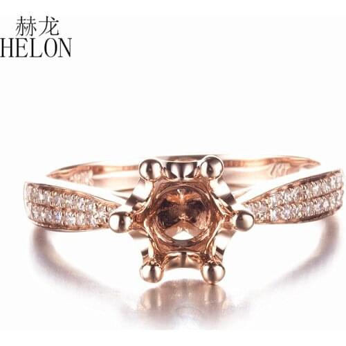 HELON Solid 10k Rose Gold Pave Natural Diamond Women Fine Jewelry Semi Mount Engagement Wedding Ring Setting Fit 6.5mm Round Cut