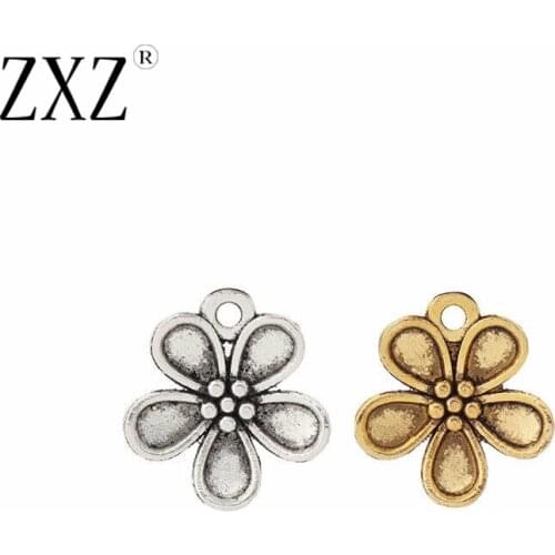 ZXZ 30pcs Tibetan Silver/Gold Tone Flower Charms Pendants Beads for Necklace Bracelet Jewelry Making Findings 15x13mm